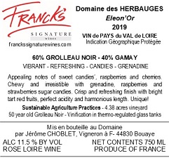 Franck's Signature Wines US Back-label.  